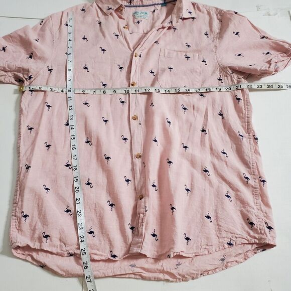 Tenth + Ocean Linen Pink Flamingo Beach Shirt Size L Casual Button Up Mens - Picture 6 of 8